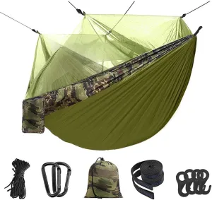 1-2 Person Portable Outdoor Camping Hammock with Mosquito Net High Strength Parachute Fabric Hanging Bed Hunting Sleeping Swing