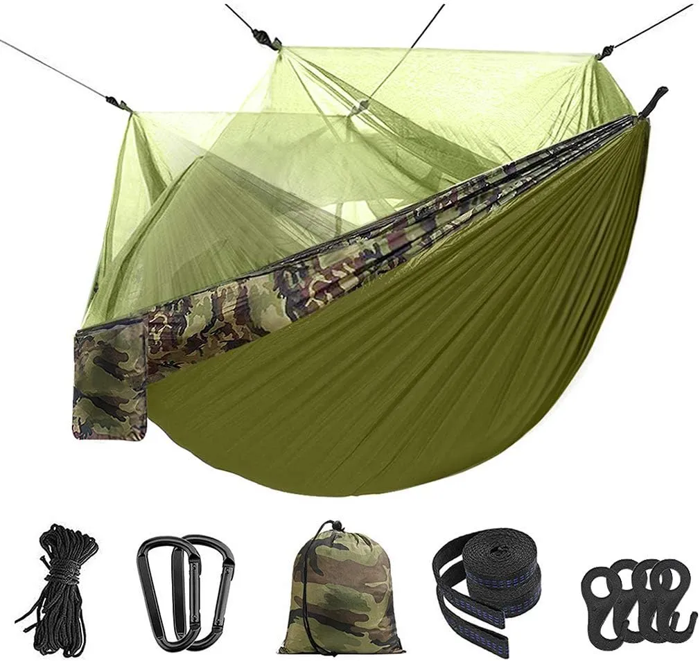 1-2 Person Portable Outdoor Camping Hammock with Mosquito Net High Strength Parachute Fabric Hanging Bed Hunting Sleeping Swing
