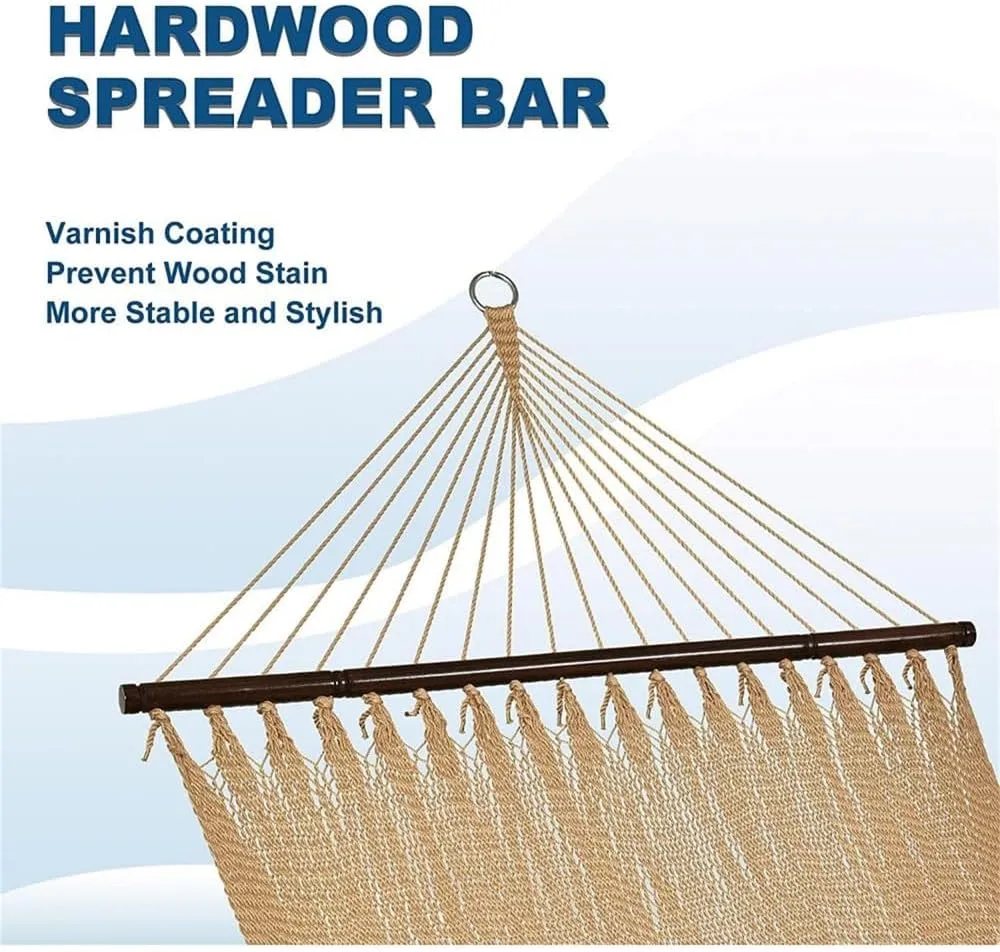 10 FT Double 2 Person Hammock Hand Woven Polyester Hammock with Spreader Bars Extra Large Outside Out,tan,one Size