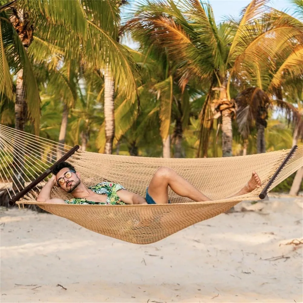 10 FT Double 2 Person Hammock Hand Woven Polyester Hammock with Spreader Bars Extra Large Outside Out,tan,one Size