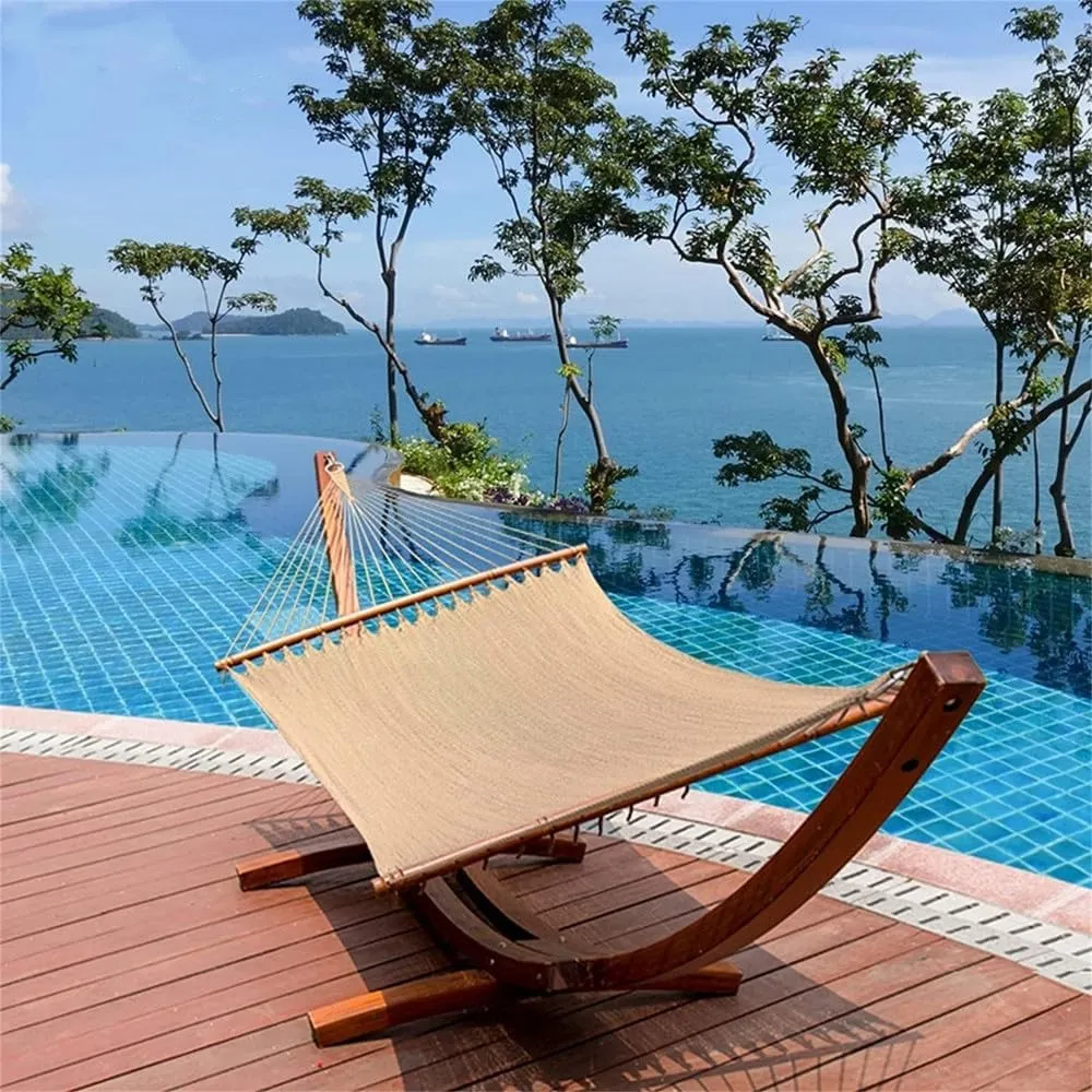 10 FT Double 2 Person Hammock Hand Woven Polyester Hammock with Spreader Bars Extra Large Outside Out,tan,one Size