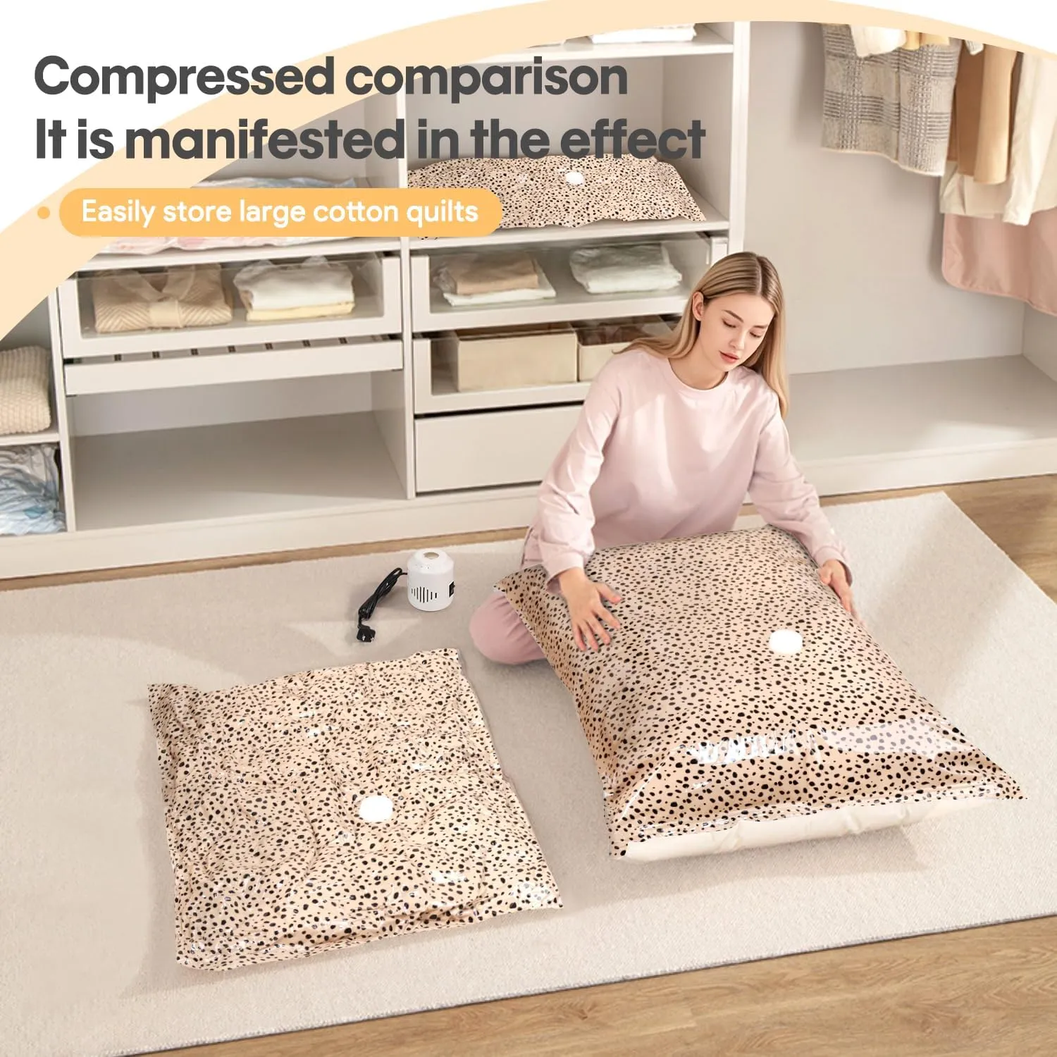 10 Pack Vacuum Storage Bags with Electric Pump (Beige Leopard)