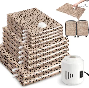 10 Pack Vacuum Storage Bags with Electric Pump (Beige Leopard)