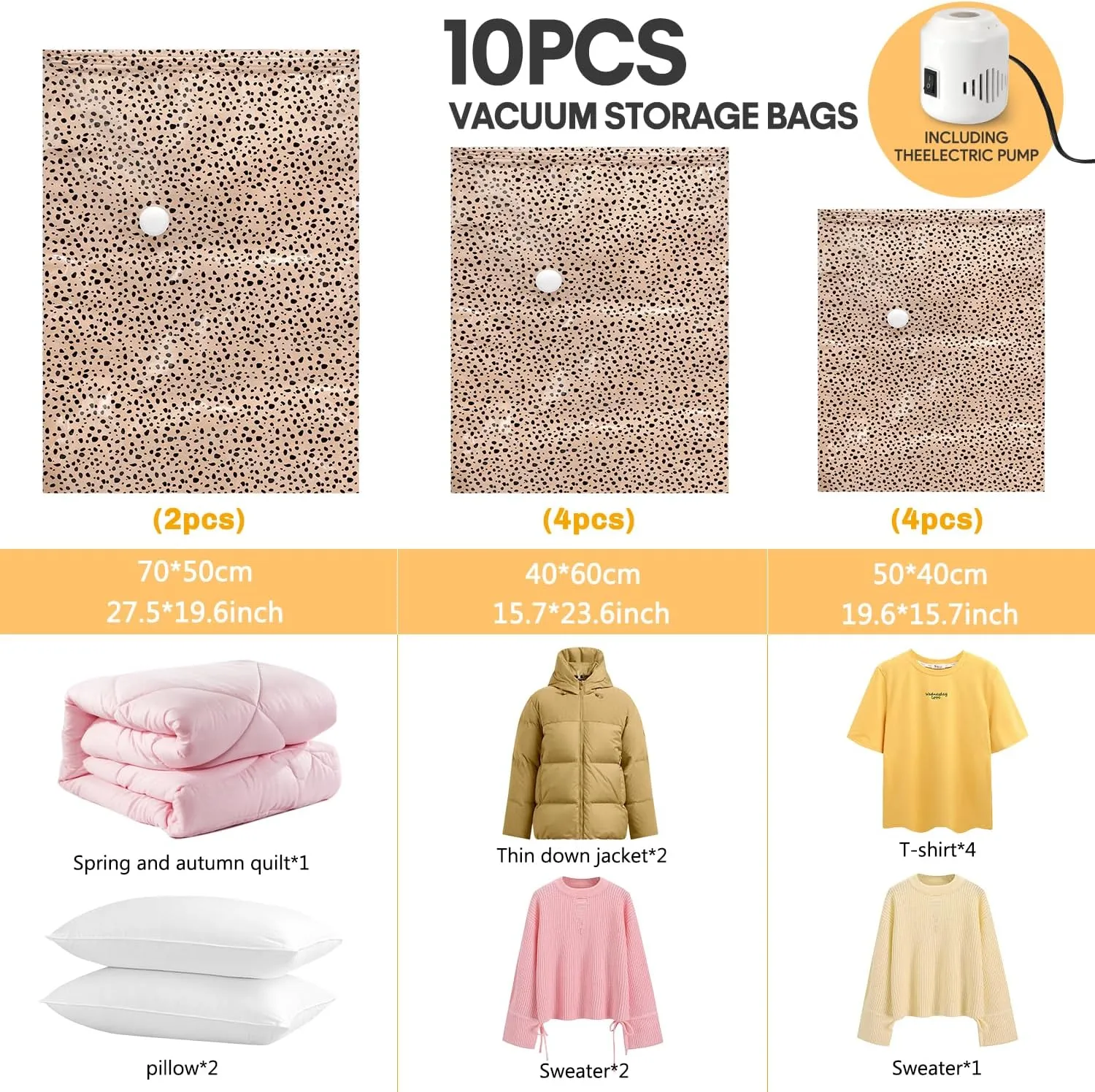 10 Pack Vacuum Storage Bags with Electric Pump (Beige Leopard)