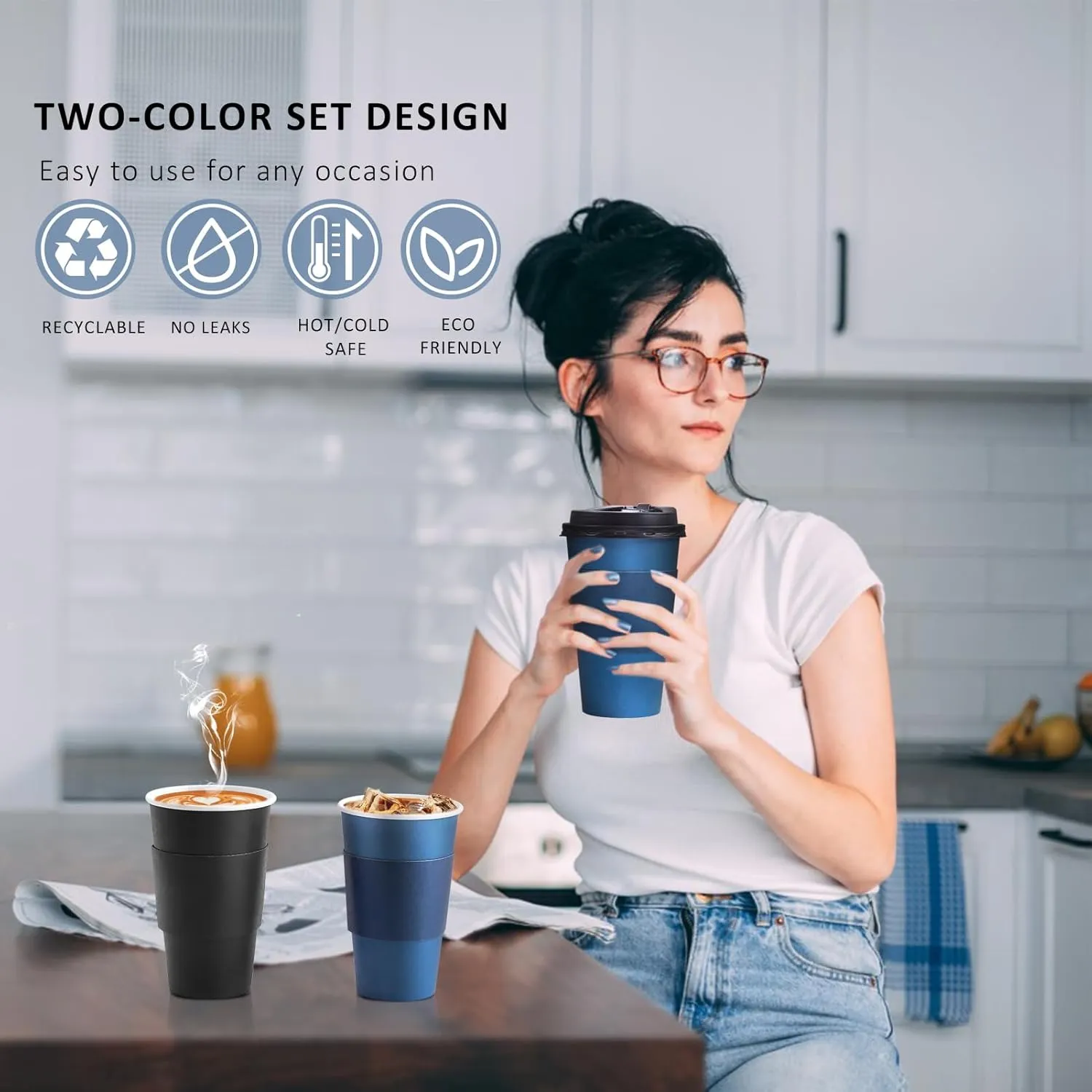 100 Pack 16 oz Disposable Coffee Cups with Lids and Sleeves, To Go Paper Cups, Hot & Cold Drinking Cups for Tea, Coffee, Water, Hot Chocolate, Paper Coffee Cups Ideal for Home,Cafes,Store