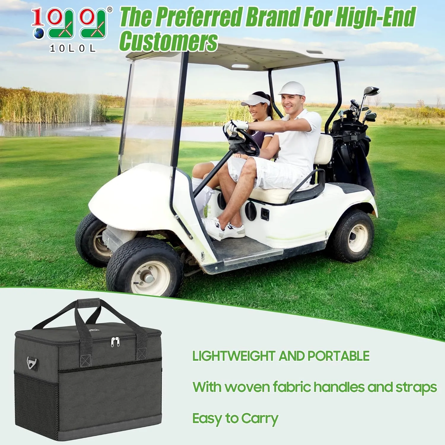 10L0L Golf Cart Cooler Bag Soft Sided, 12 Can Leakproof Insulated Cooler Backpack Multi-Pocket for Golf Car Accessories, Collapsible, Waterproof, Fits Camping, Kayaking, Fishing Ice Pack Chest