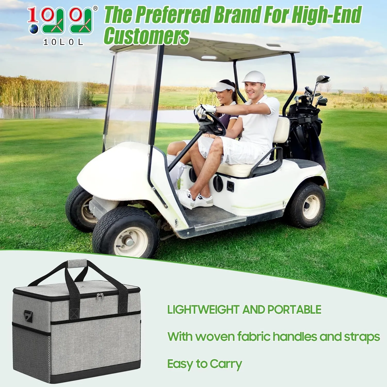 10L0L Golf Cart Cooler Bag Soft Sided, 12 Can Leakproof Insulated Cooler Backpack Multi-Pocket for Golf Car Accessories, Collapsible, Waterproof, Fits Camping, Kayaking, Fishing Ice Pack Chest