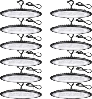 12 Pack 200W UFO Led High Bay Light Fixture,120VAC,30800LM,5000K Daylight Commercial Shop Bay Lighting,[850W MH/HPS Equiv.] US Plug Area Lighting for Garage/Warehouse/Barn/Gym/Factory/Workshop