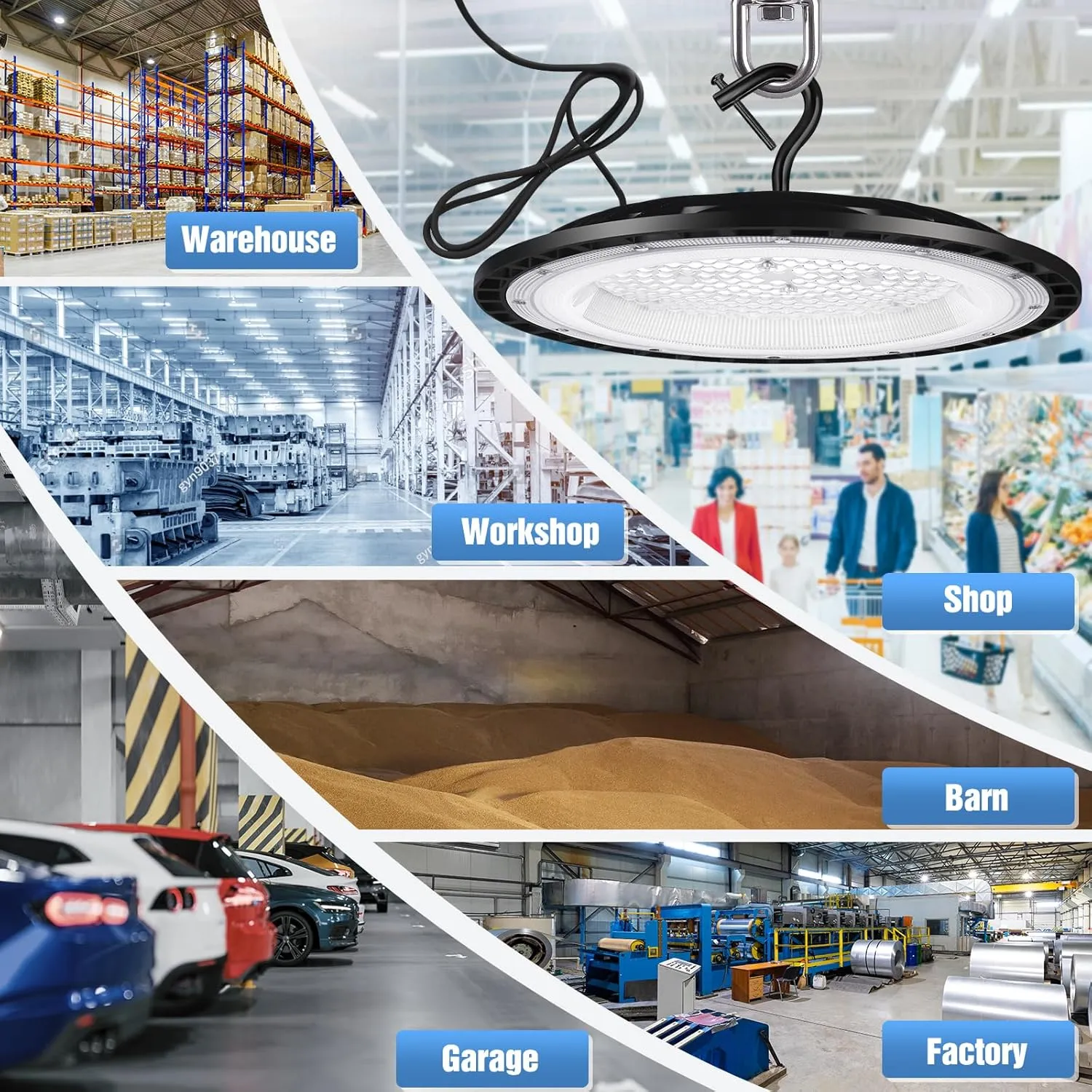 12 Pack 200W UFO Led High Bay Light Fixture,120VAC,30800LM,5000K Daylight Commercial Shop Bay Lighting,[850W MH/HPS Equiv.] US Plug Area Lighting for Garage/Warehouse/Barn/Gym/Factory/Workshop