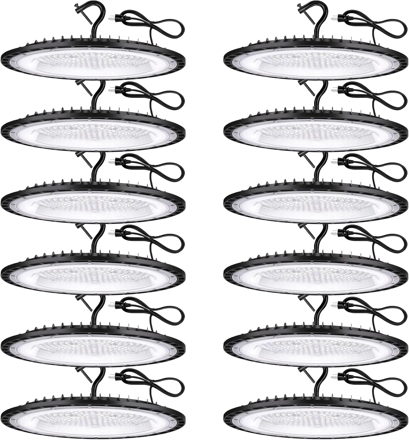 12 Pack 200W UFO Led High Bay Light Fixture,120VAC,30800LM,5000K Daylight Commercial Shop Bay Lighting,[850W MH/HPS Equiv.] US Plug Area Lighting for Garage/Warehouse/Barn/Gym/Factory/Workshop