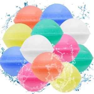 12-Pack Reusable Water Balloons for Kids 3 , Press-Seal Leakproof Design | SGS Certified BPA-Free Silicone Outdoor Summer Toys for Pool Beach Party Games | Eco-Friendly & 500  Throws Tested (6 Colors)