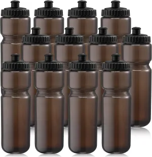 12 Pack Sports Squeeze Water Bottles 25 Oz with Easy Open Push/pull Cap Reusable Plastic Water Bottles for Bicycles Cycling Fitness Yoga Outdoor Sports