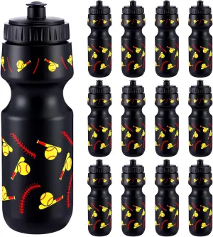 12 Pcs Softball Water Bottles Bulk 24 oz Reusable Squeeze Water Bottles Plastic Sports Bottle with Pull Top Cap Sports Gifts Tumbler for Travel Gym Softball Party Supplies (Black)