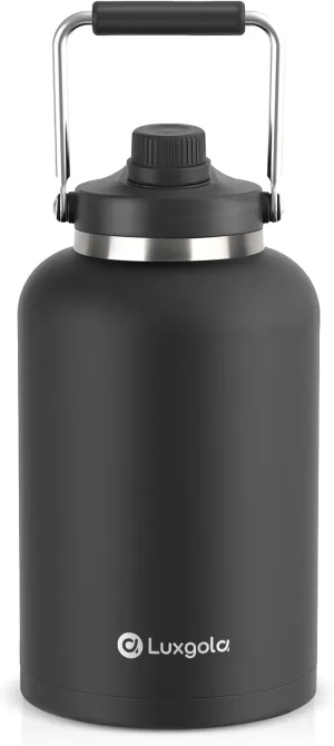 128 oz Insulated Water Bottle with Spout Lid and Handle, One Gallon Stainless Steel Large Double Vacuum Water Jug for Hot & Cold Drinks - Sweat Proof, Great for Travel, Hiking, Camping - Black