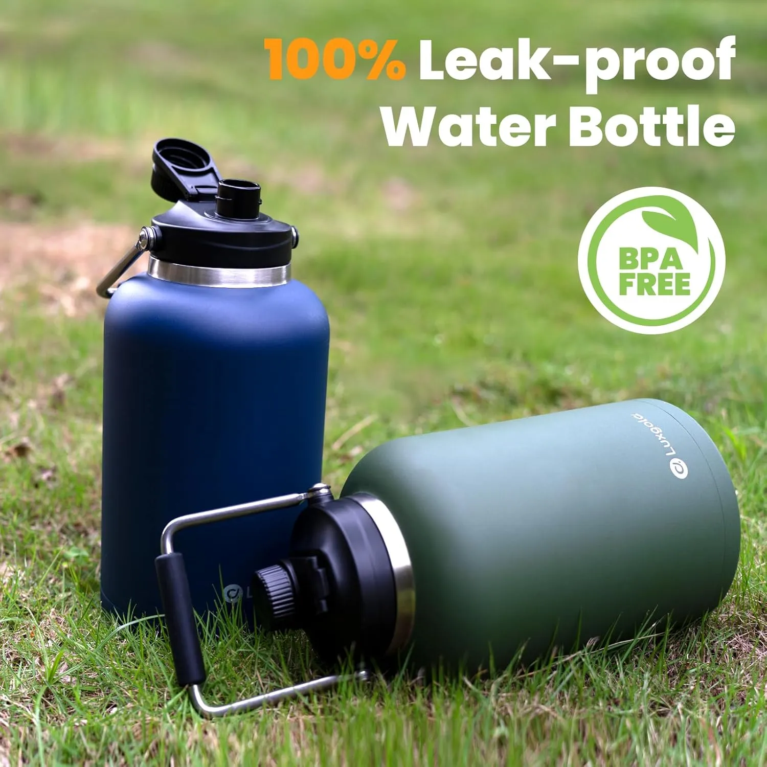 128 oz Insulated Water Bottle with Spout Lid and Handle, One Gallon Stainless Steel Large Double Vacuum Water Jug for Hot & Cold Drinks - Sweat Proof, Great for Travel, Hiking, Camping - Black