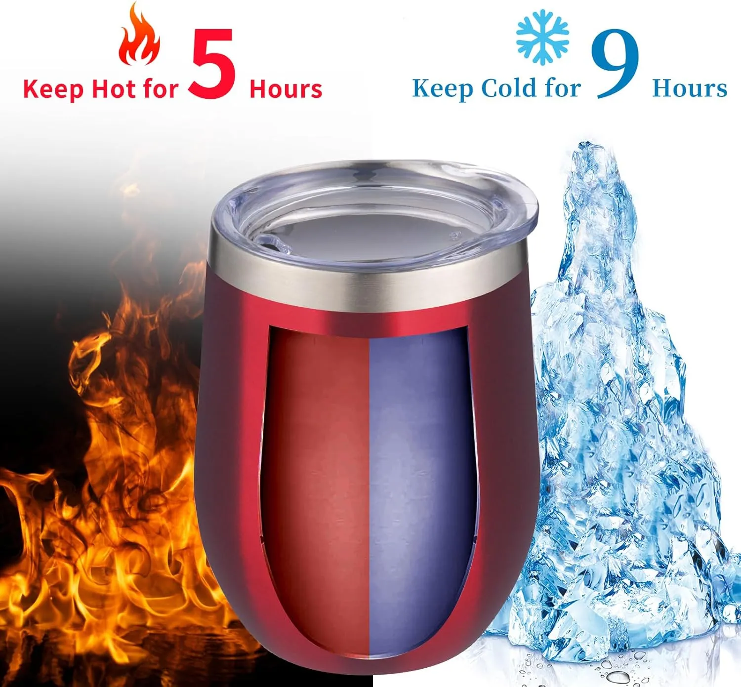 12oz/4 Pack Wine Tumbler Glasses with Lid Stemless Double Wall Vacuum Stainless Steel Travel Tumbler Keeping Cold & Hot for Wine,Coffee,Cocktails,Christmas Drinks-Family and Gifts (Red-4 pack)
