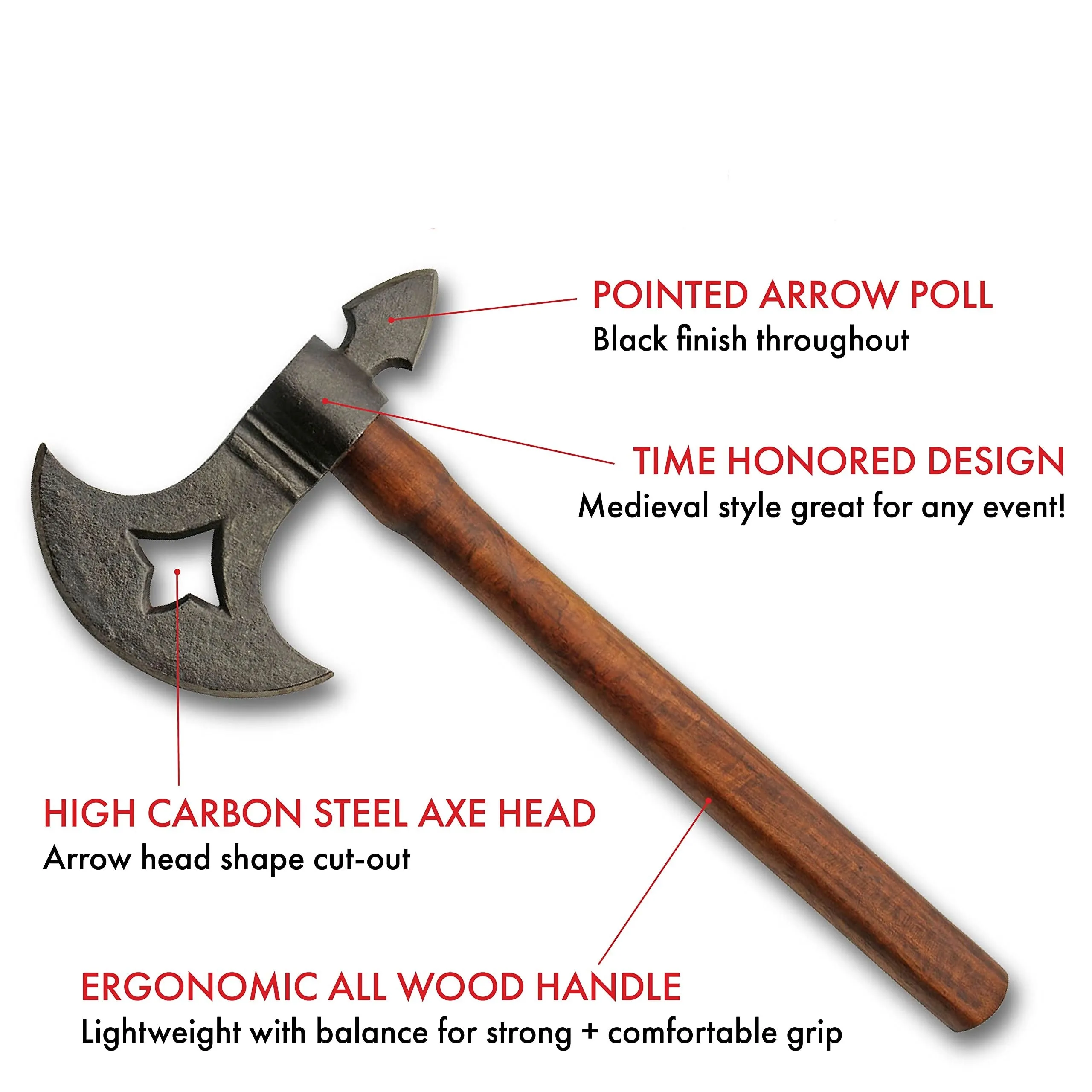 13" Wood Handle Carbon Steel Handcrafted Replica Medieval Axe