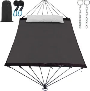 14ft Two Person Outdoor Hammock, Portable Camping with Folding Steel Spreader Bar, Carrying Bag, Carabiners, Tree Straps, Pillow, Quick Dry Textilene, 550 lbs Capacity (Glorious Black Golden)