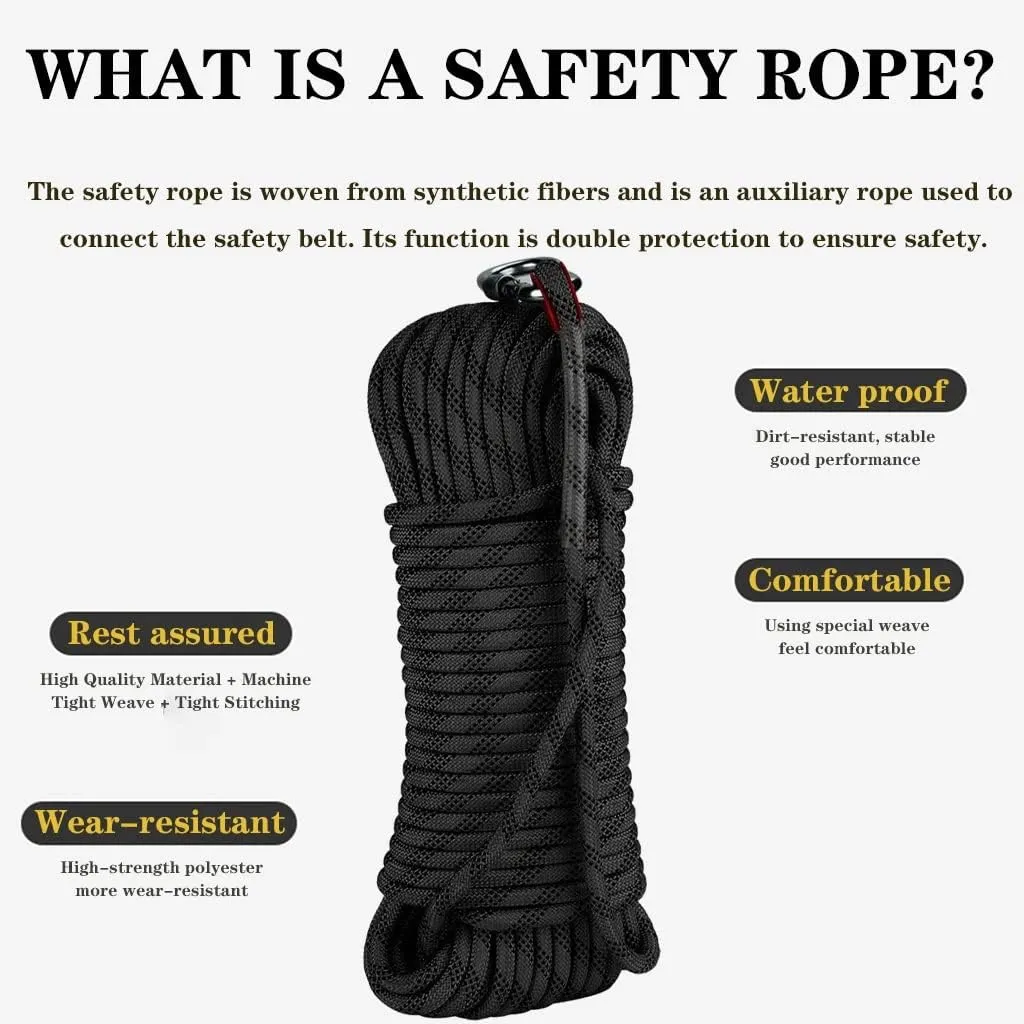 14mm Static Safety Rescue Rope,Hiking Safety Escape Rope, 10~200m Escape Rope Ice Climbing Equipment Fire Rescue Rope (Color : Black, Size : 14mm x 15m)