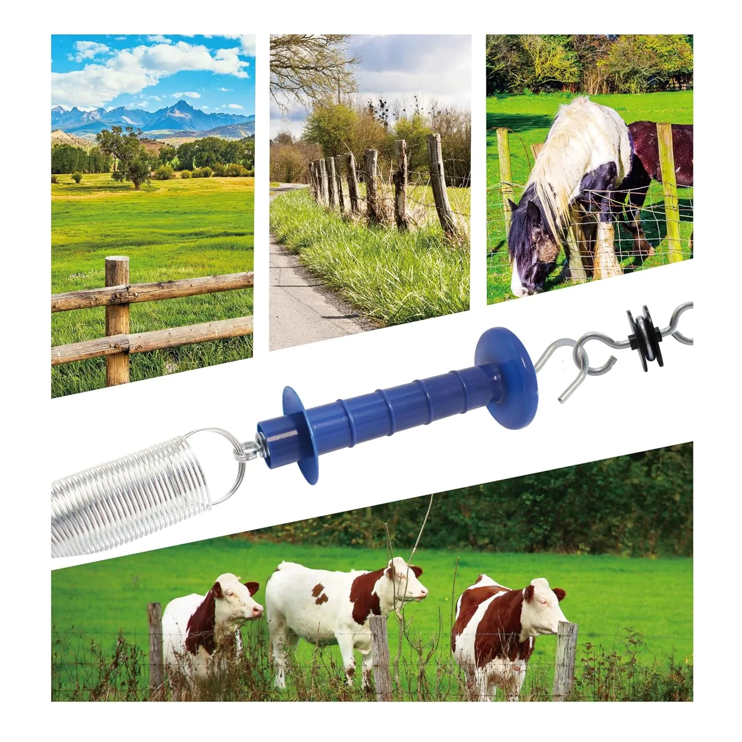 15 Pack Electric Fence Insulated Plastic gate Handle with Internal Spring and Double Ring end, Blue