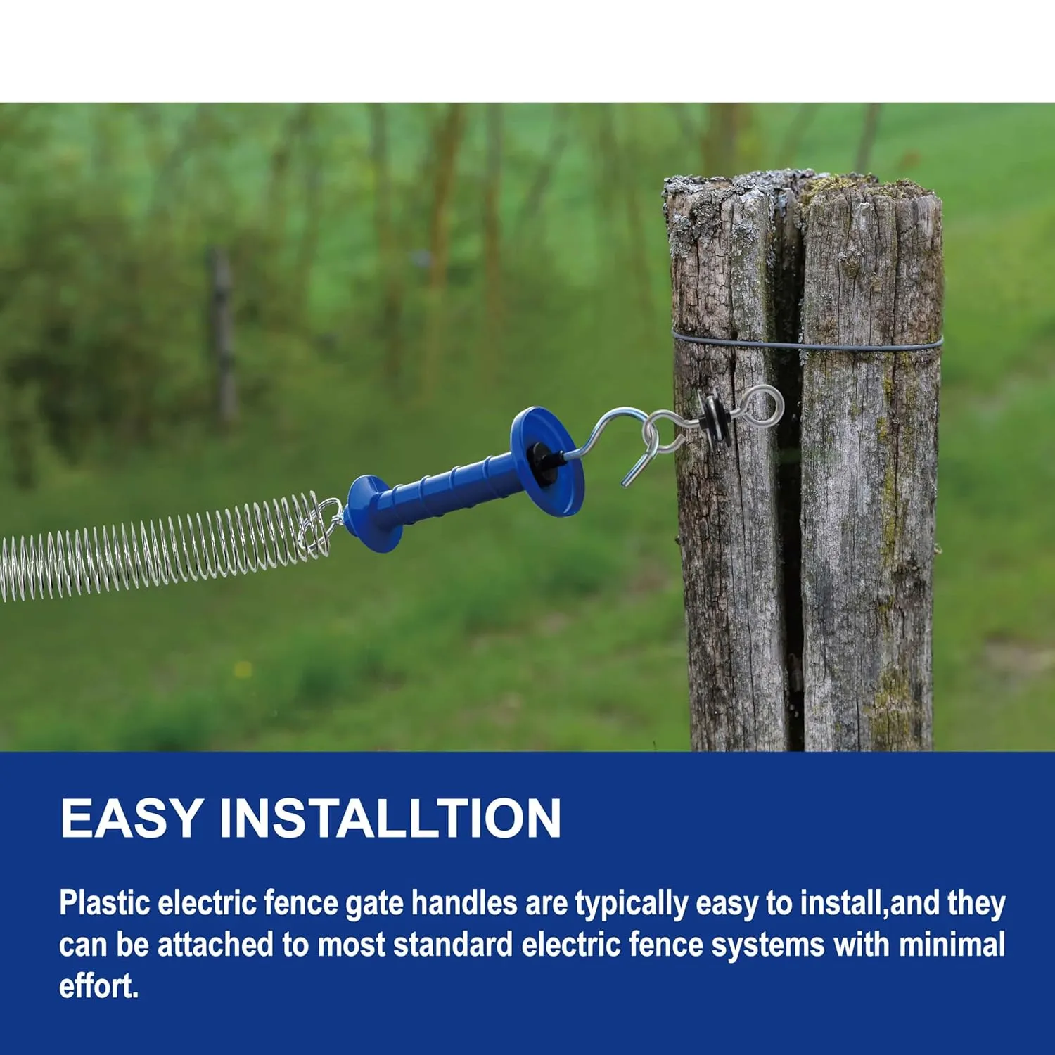 15 Pack Electric Fence Insulated Plastic gate Handle with Internal Spring and Double Ring end, Blue