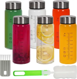 16 oz Glass Juice Bottles with Lids, 6 Pack Wide Mouth Glass Water Bottles Juicing Bottle Reusable for Juicing Smoothies, Infused Water, Beverage Storage, Leakproof