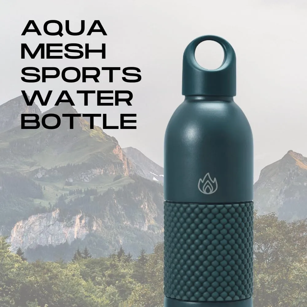 18 Oz Aqua Mesh Insulated Sports Water Bottle with Screw Top Lid, Leak Proof Stainless Steel Water Bottle with Handle, Spill Proof Thermos or Water Jug for Gym, Home or Office Chug-Dark Slate