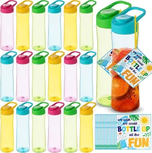 18 Pack End of the Year Gifts Water Bottles Bulk 22oz Portable Sports Water Bottle Summer Colorful Drink Bottles with Cards for Summer Party Classroom Prizes Graduation Gifts