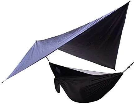 2 in 1 Lightweight Portable Outdoor Camping Hammock Mosquito Net Hammock Tent with Waterproof Canopy Awning Netting Set,Brown/667 (Color : Black)