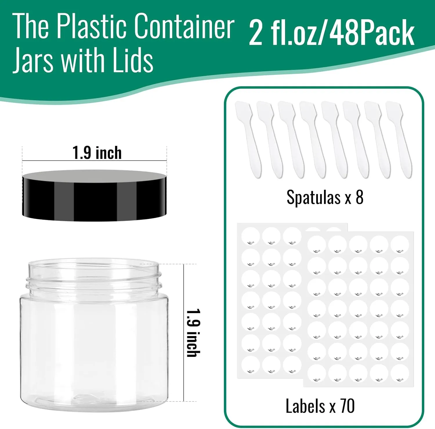 2 OZ Plastic Containers with lids 48 Pack, Plastic Jars. Reusable Leakproof Travel Storage Jars for Lotion, Makeup, Ointments, Sample Containers, Slime & Beauty Products