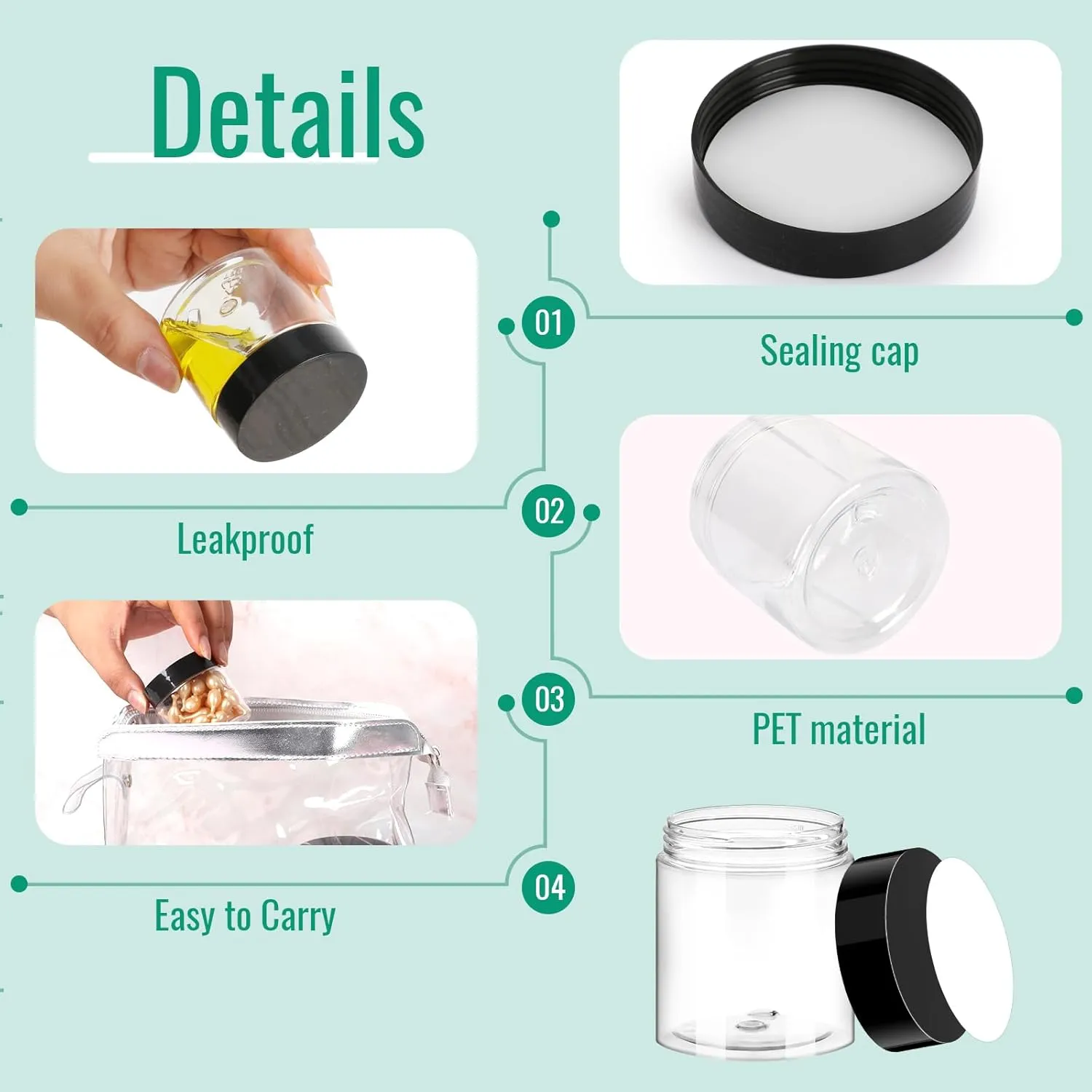 2 OZ Plastic Containers with lids 48 Pack, Plastic Jars. Reusable Leakproof Travel Storage Jars for Lotion, Makeup, Ointments, Sample Containers, Slime & Beauty Products