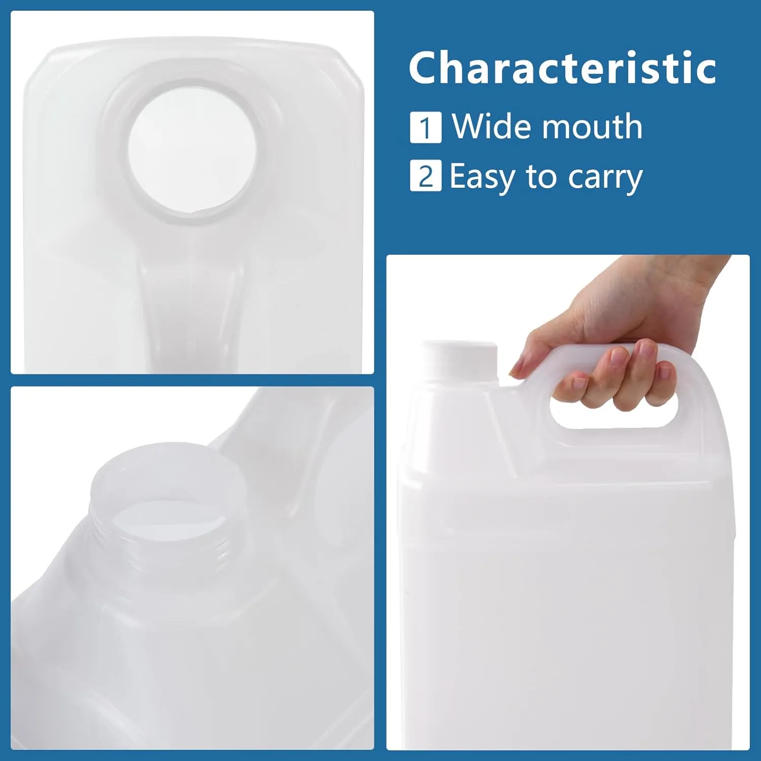 2 Pack 1 Gallon Clear Plastic Jugs with Lids, Water Jug Storage Containers with Ergonomic Handle, HDPE Containers for Water, Sauces, Beverage, Soaps, Liquids