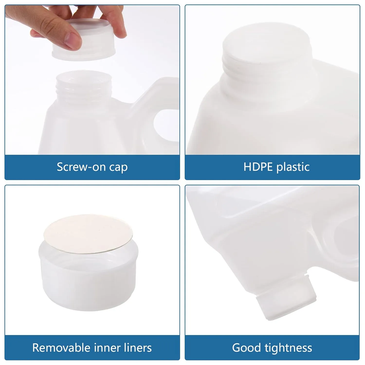 2 Pack 1 Gallon Clear Plastic Jugs with Lids, Water Jug Storage Containers with Ergonomic Handle, HDPE Containers for Water, Sauces, Beverage, Soaps, Liquids