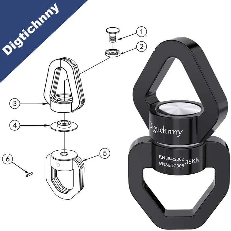 2 Pack Swing Swivel Hook, 35KN Aluminium Alloy Swing Swivel Heavy Duty, Swing Spinner For Children's Swing,Aerial Yoga,Web Tree Swing,Hanging Hammock Indoor Outdoor(Black with 4 Carabiners)