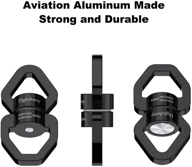 2 Pack Swing Swivel Hook, 35KN Aluminium Alloy Swing Swivel Heavy Duty, Swing Spinner For Children's Swing,Aerial Yoga,Web Tree Swing,Hanging Hammock Indoor Outdoor(Black with 4 Carabiners)