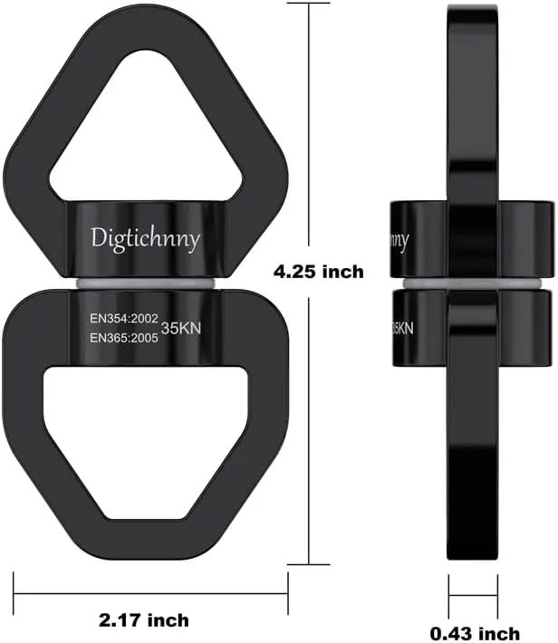 2 Pack Swing Swivel Hook, 35KN Aluminium Alloy Swing Swivel Heavy Duty, Swing Spinner For Children's Swing,Aerial Yoga,Web Tree Swing,Hanging Hammock Indoor Outdoor(Black with 4 Carabiners)