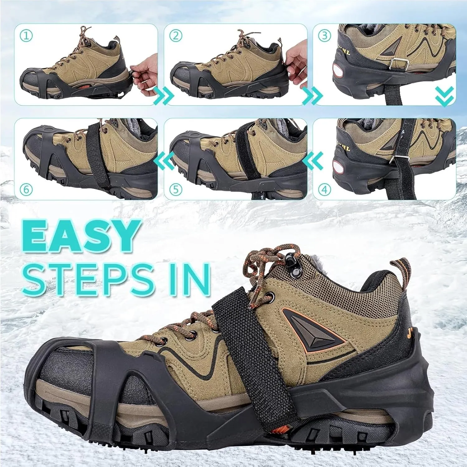 2 Pairs Ice Cleats, Ice Grippers Traction Cleats Shoes and Boots Rubber Snow Shoe Spikes Crampons with 10 Steel Studs Cleats