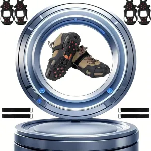 2 Pairs Ice Cleats, Ice Grippers Traction Cleats Shoes and Boots Rubber Snow Shoe Spikes Crampons with 10 Steel Studs Cleats