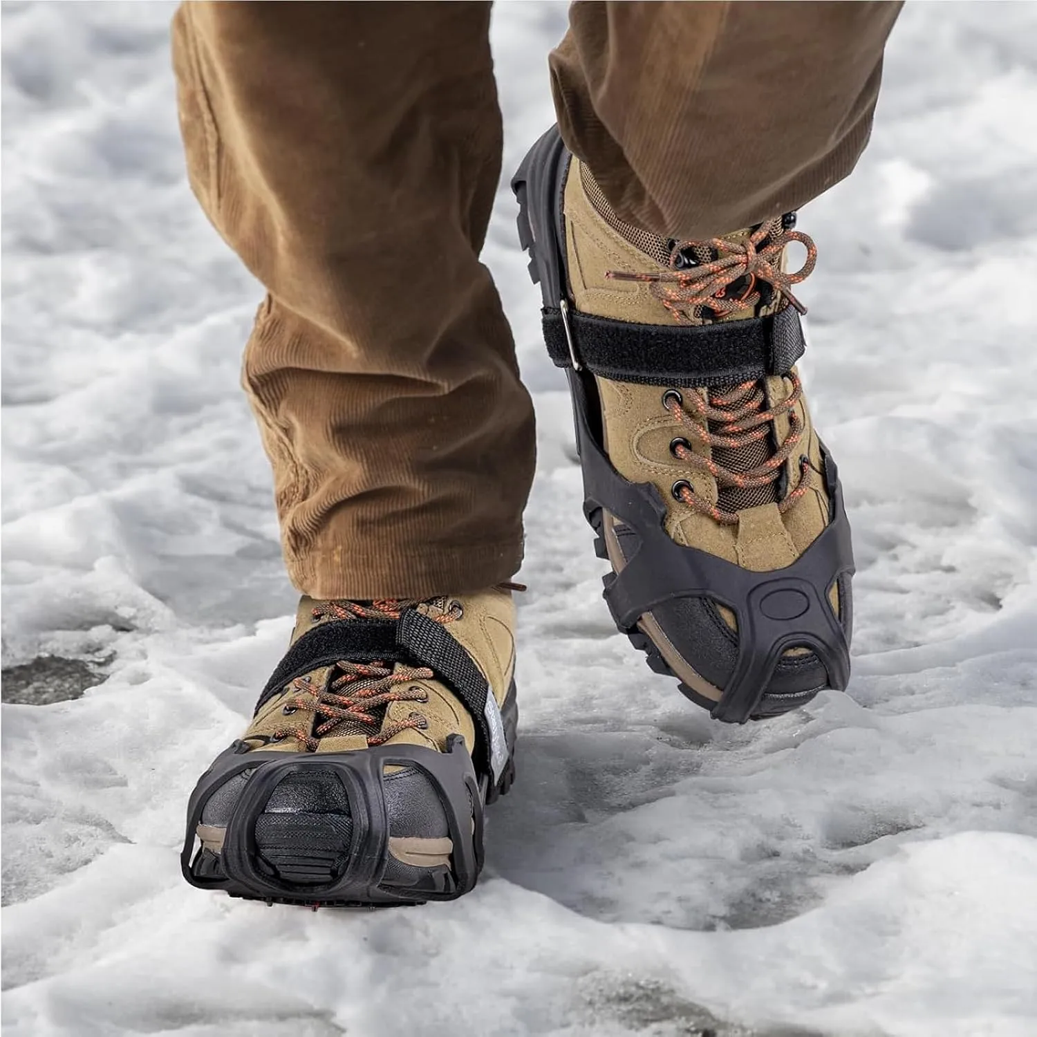 2 Pairs Ice Cleats, Ice Grippers Traction Cleats Shoes and Boots Rubber Snow Shoe Spikes Crampons with 10 Steel Studs Cleats