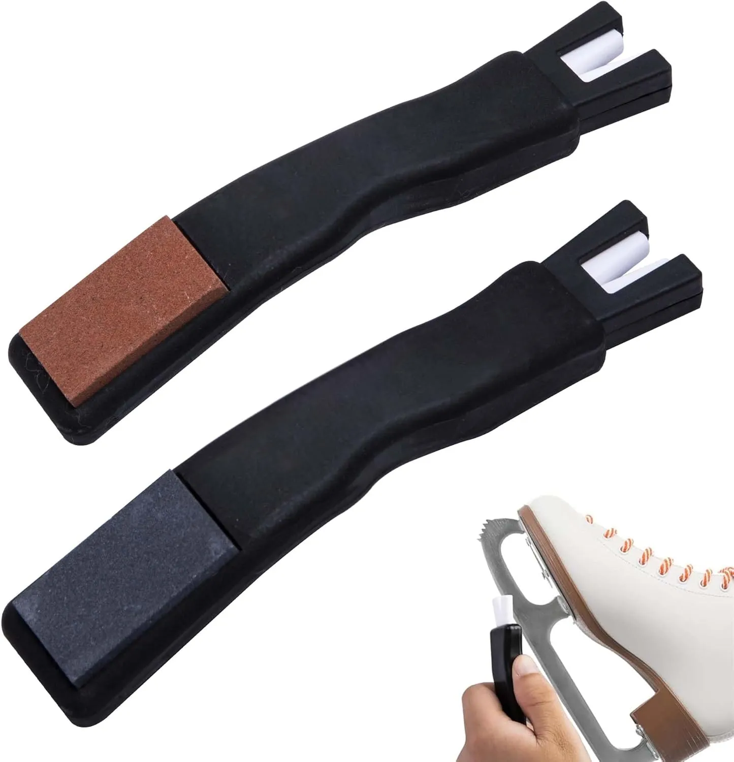 2 Pcs Ceramic Ice Skate Sharpeners-Ice Skate Blade Sharpeners Double Sided with Sharpening Stone-Portable Ice Skate Blade Sharpening Tool for Hockey Skates