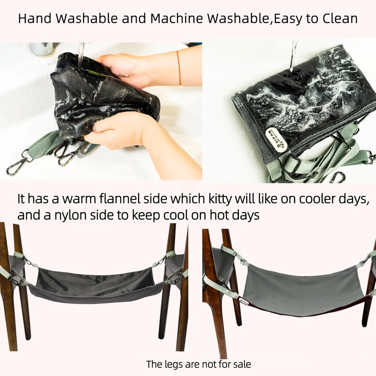 2-Piece Reversible Cat Hammock, Hanging, Washable, Waterproof, Cooling Pad for Cats (Large, BlackRed)