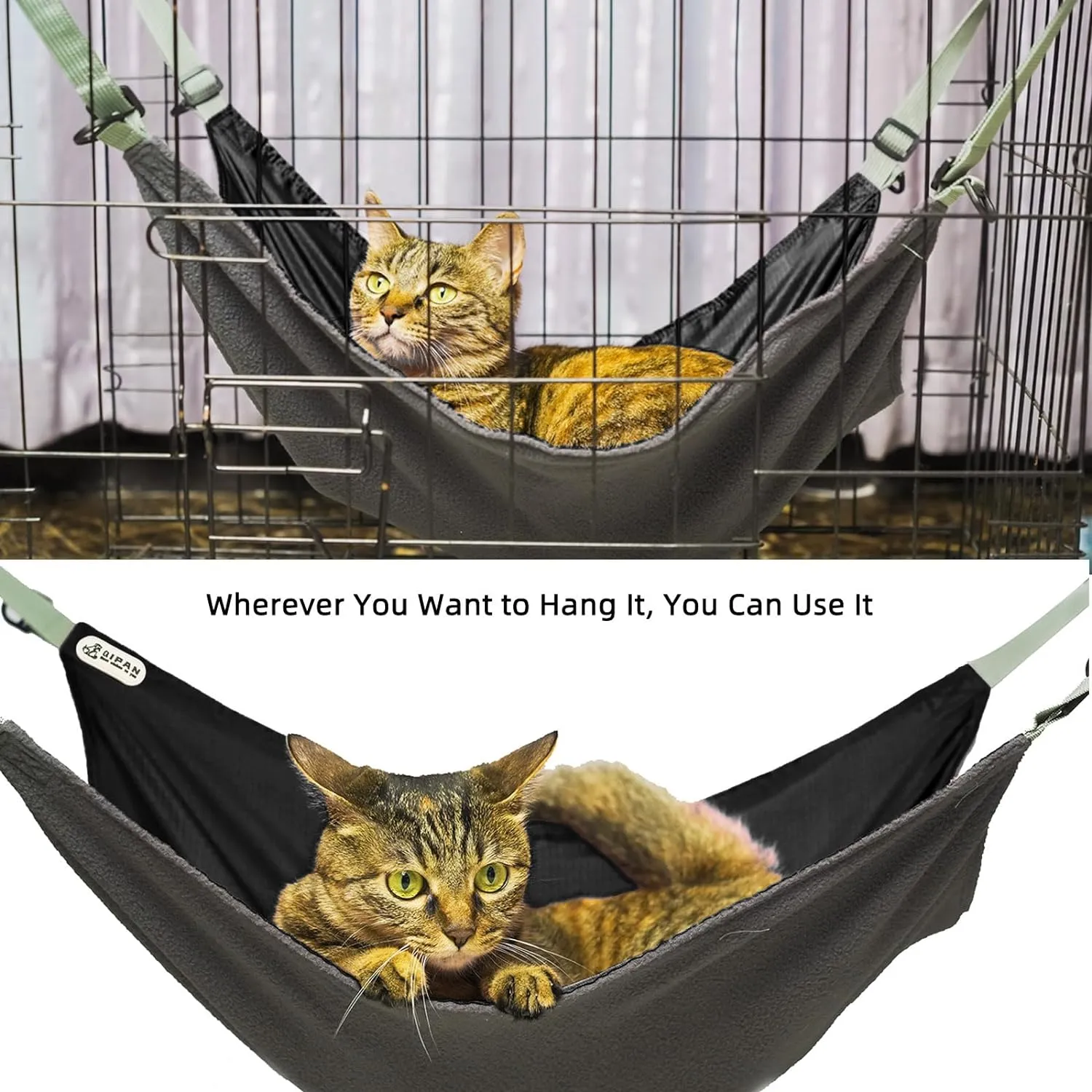 2-Piece Reversible Cat Hammock, Hanging, Washable, Waterproof, Cooling Pad for Cats (Large, BlackRed)
