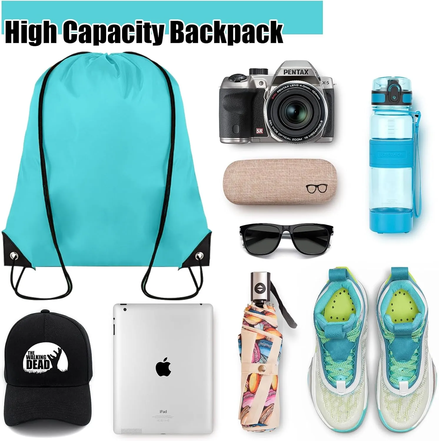 20 Pieces Drawstring Backpack Bulk Cinch Sackpack Ployster Drawstring Bags for Gym Party Trip(Aqua)