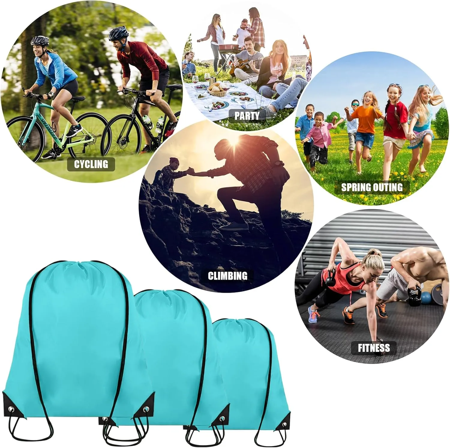 20 Pieces Drawstring Backpack Bulk Cinch Sackpack Ployster Drawstring Bags for Gym Party Trip(Aqua)