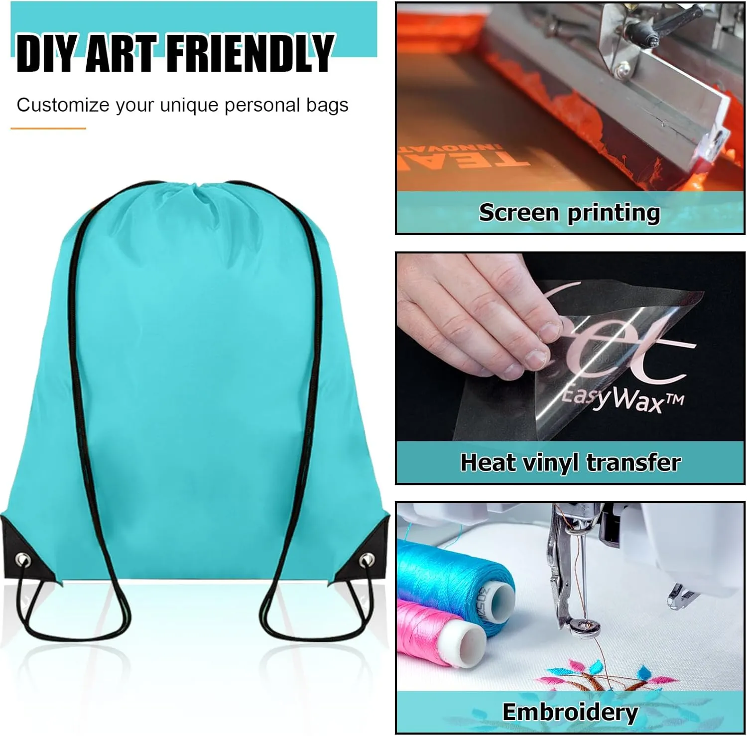 20 Pieces Drawstring Backpack Bulk Cinch Sackpack Ployster Drawstring Bags for Gym Party Trip(Aqua)