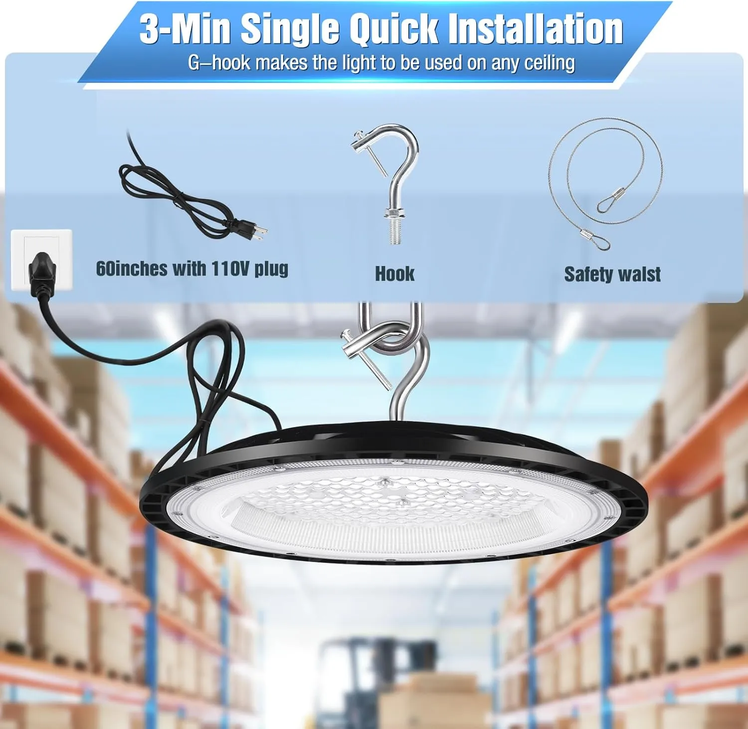 200W UFO Led High Bay Light Fixture,120VAC,30800LM,5000K Daylight Commercial Shop Bay Lighting,[850W MH/HPS Equiv.] US Plug Area Lighting for Garage/Warehouse/Barn/Gym/Factory/Workshop