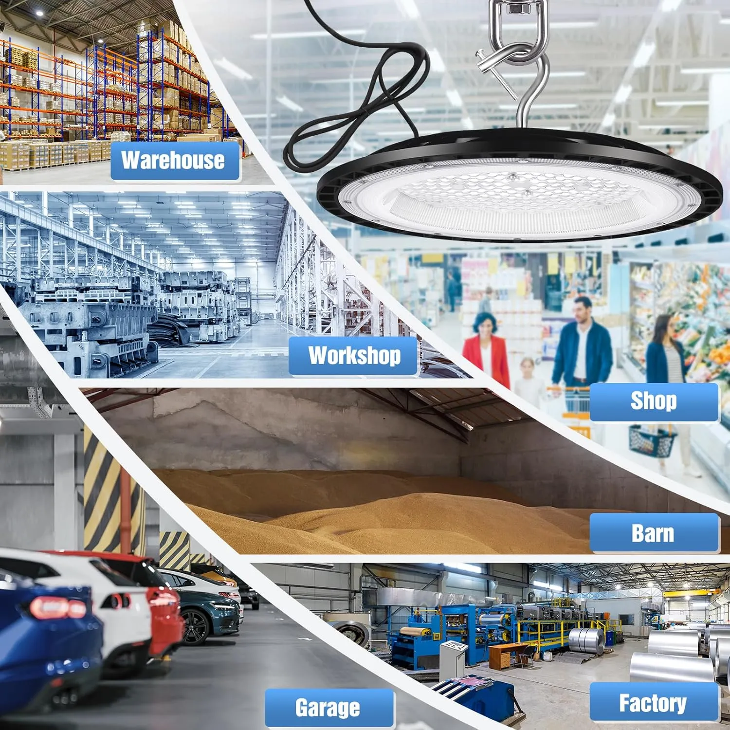 200W UFO Led High Bay Light Fixture,120VAC,30800LM,5000K Daylight Commercial Shop Bay Lighting,[850W MH/HPS Equiv.] US Plug Area Lighting for Garage/Warehouse/Barn/Gym/Factory/Workshop