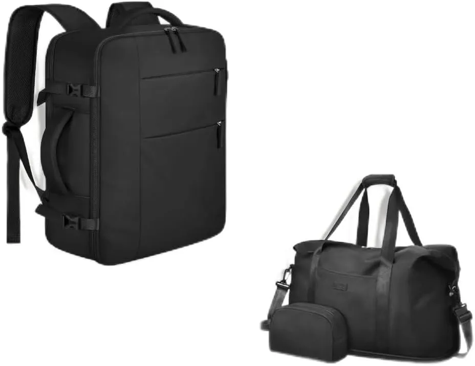 20L Black Travel Backpack (15.6 inch) Matching Expandable Travel bag(20 inch)