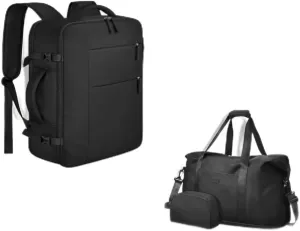 20L Black Travel Backpack (15.6 inch) Matching Expandable Travel bag(20 inch)