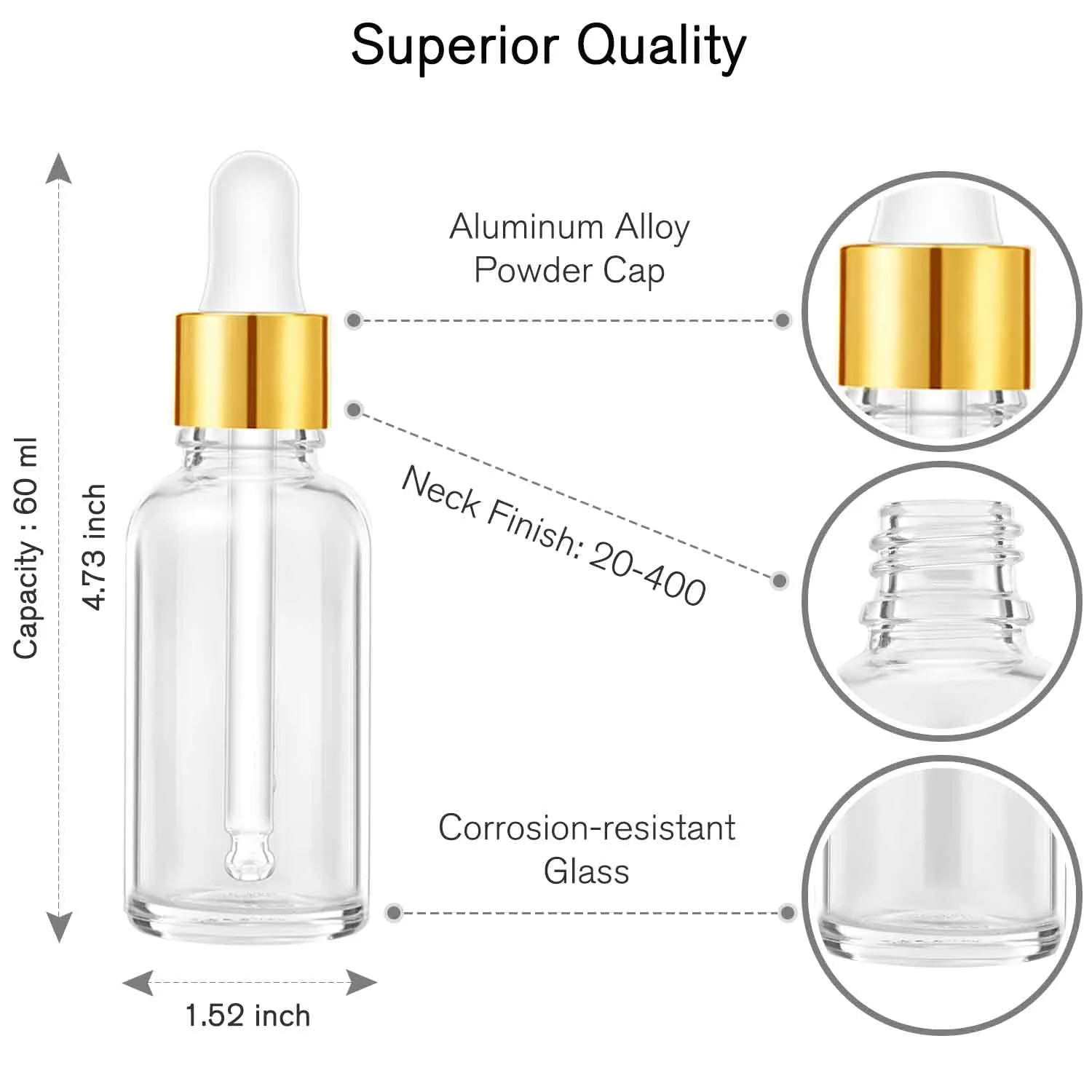 24 Pack 2 Oz Glass Eye Dropper Bottles Clear, 60 ml Empty Tincture Bottle with Droppers, 1 Extra Cap, 2 Plastic Funnels, 2 Pipettes & 48 Stickers for DIY Essential Oils, Body Oil, Beauty Oil